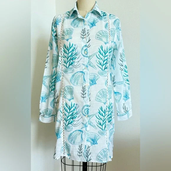 Blue Island summer  Blouse, Tunic, Button down shirt dress , swim coverup Size S - Picture 4 of 13